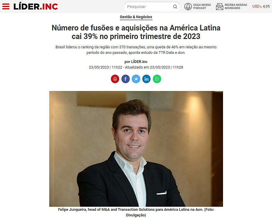 Nmero de fuses e aquisies na Amrica Latina cai 39% no primeiro trimestre de 2023